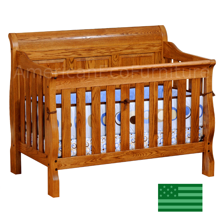 Sleigh Panel Convertible Baby Crib Made In Usa Solid Wood